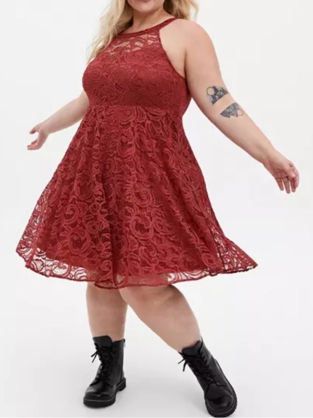 Torrid Mini Lace Skater Dress Size 16 Marsala